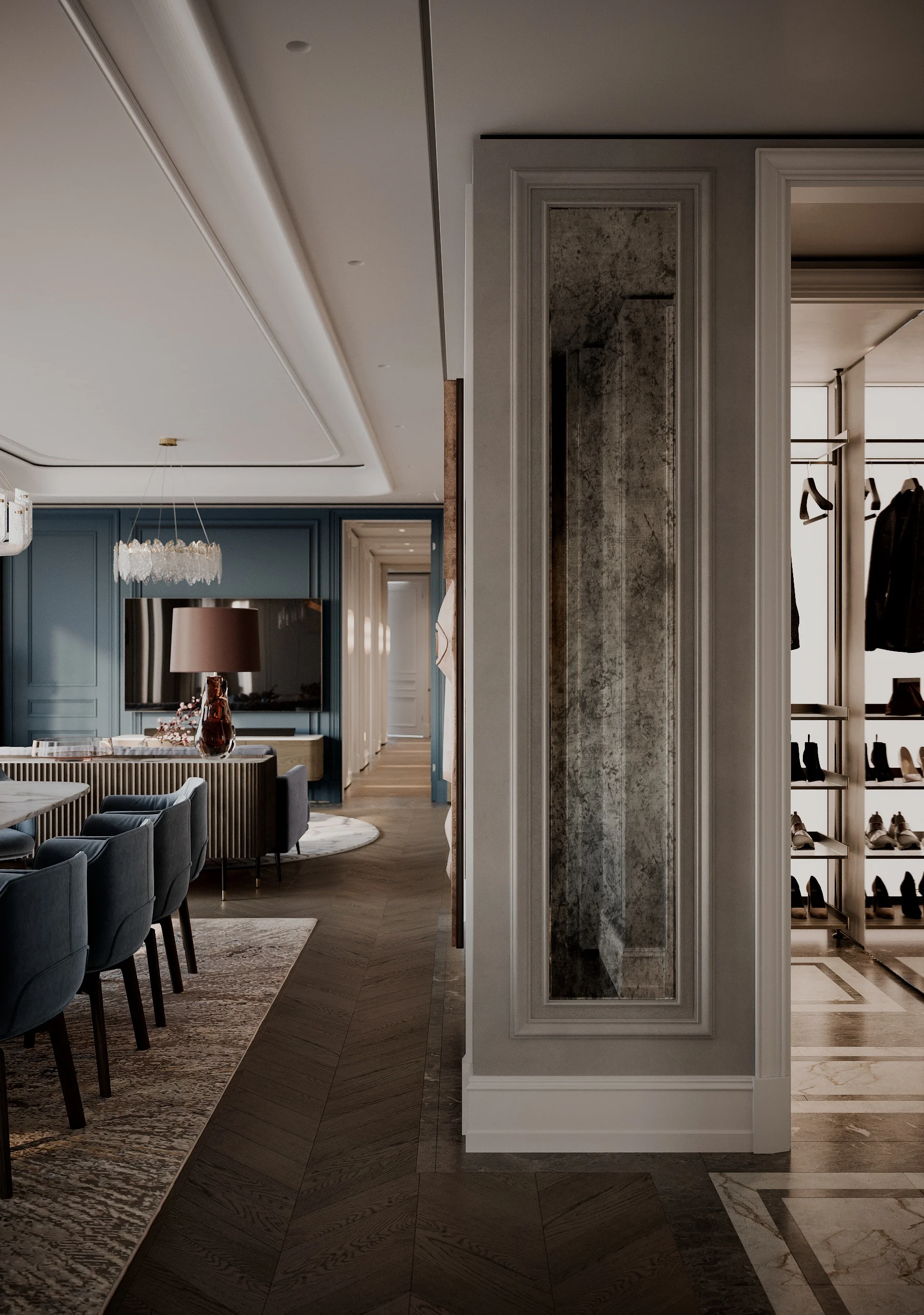 Living and dining interior, view 7
